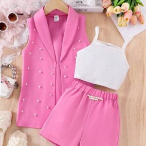 Ensemble Chic Rose à Perles Pour Fille